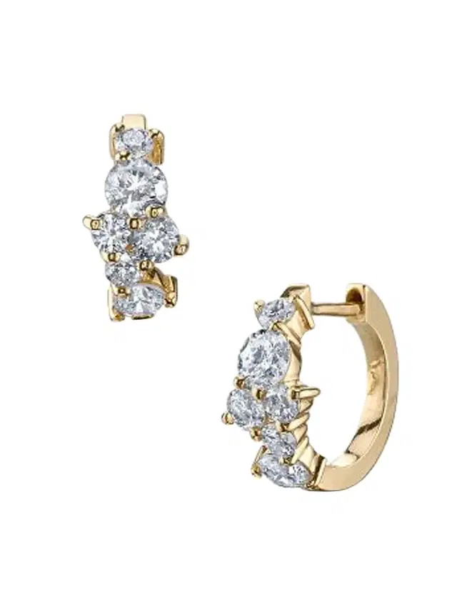 Women's 14K Yellow Gold & Diamond  Bar Cocktail Huggie Hoop Earrings