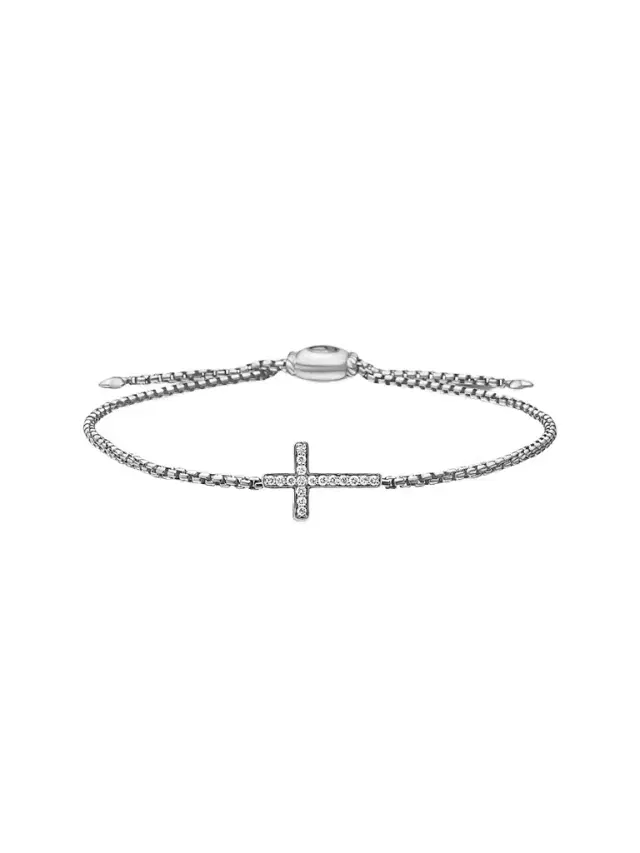 David Yurman Women's Petite Pavé Cross Chain Bracelet in Sterling Silver with Diamonds, 1.7mm