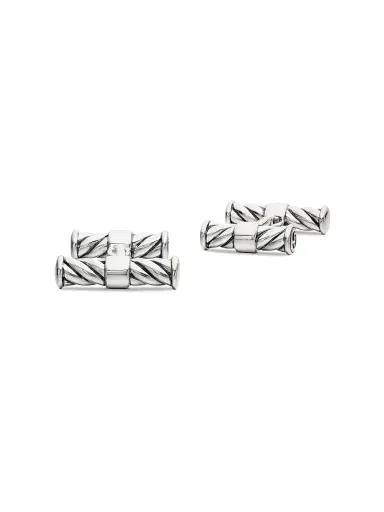 David Yurman Men's Sculpted Cable Elongated Cufflinks in Sterling Silver, 22mm - Silver | Thumbnail 3
