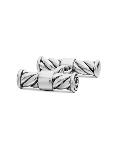 David Yurman Men's Sculpted Cable Elongated Cufflinks in Sterling Silver, 22mm - Silver | Thumbnail 5