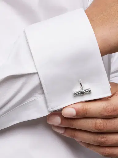 David Yurman Men's Sculpted Cable Elongated Cufflinks in Sterling Silver, 22mm - Silver | Thumbnail 6