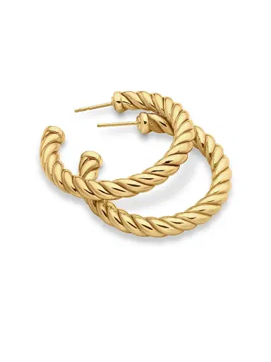 David Yurman Women's Sculpted Cable Hoop Earrings in 18K Yellow Gold, 40MM - Gold | Thumbnail 4 David Yurman Women's Sculpted Cable Hoop Earrings in 18K Yellow Gold, 40MM - Gold | Thumbnail 4