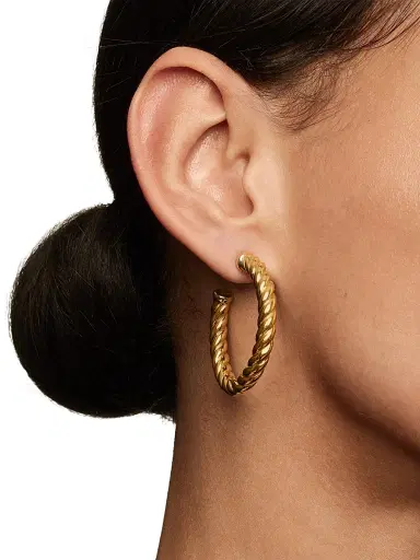 David Yurman Women's Sculpted Cable Hoop Earrings in 18K Yellow Gold, 40MM - Gold | Thumbnail 6 David Yurman Women's Sculpted Cable Hoop Earrings in 18K Yellow Gold, 40MM - Gold | Thumbnail 6