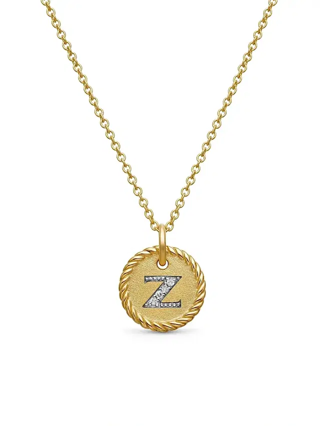 Women's Initial Charm Necklace in 18K Yellow Gold with Pavé Diamonds - Initial Z