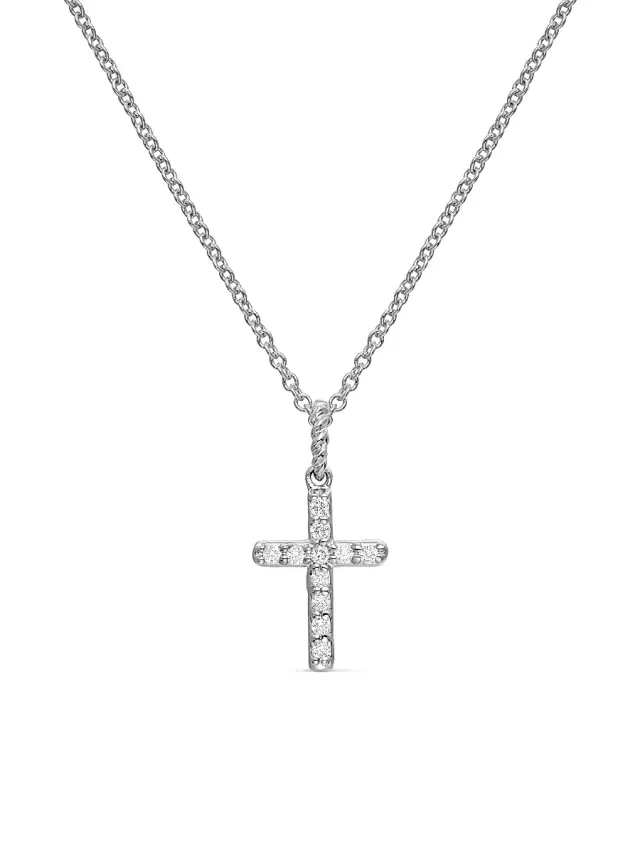 Women's Cable Collectibles Cross Necklace in K Gold - White Gold