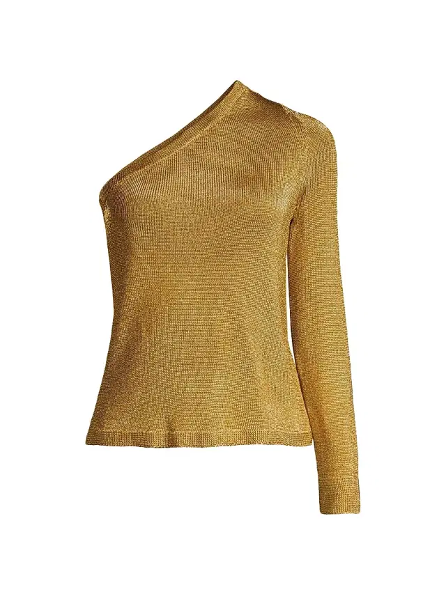 Milly Women's Metallic Knit One-Shoulder Top - Gold
