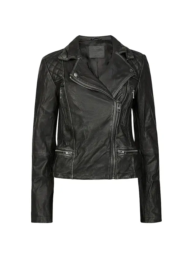 AllSaints Women's Cargo Leather Biker Jacket - Black Grey