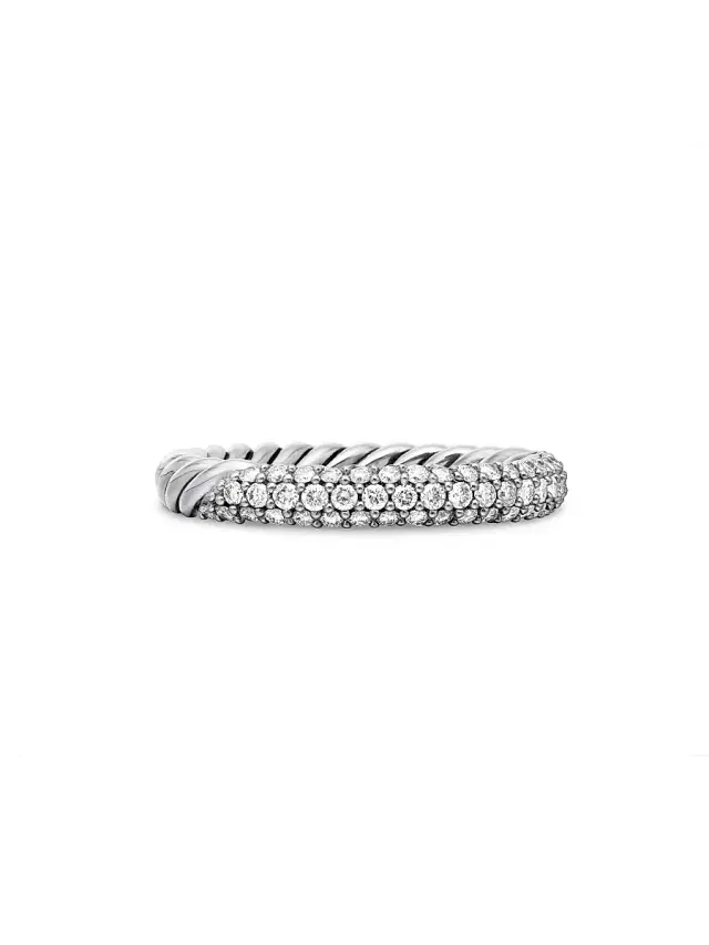 Women's Petite Pavé Stack Ring with Diamonds - Sterling Silver