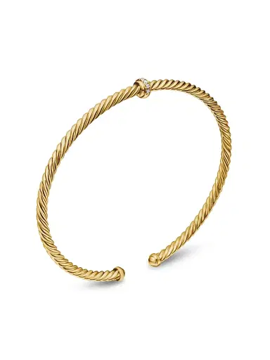 David Yurman Women's Cable 18K Gold & Diamond Station Cuff Bracelet - Gold | Thumbnail 4 David Yurman Women's Cable 18K Gold & Diamond Station Cuff Bracelet - Gold | Thumbnail 4