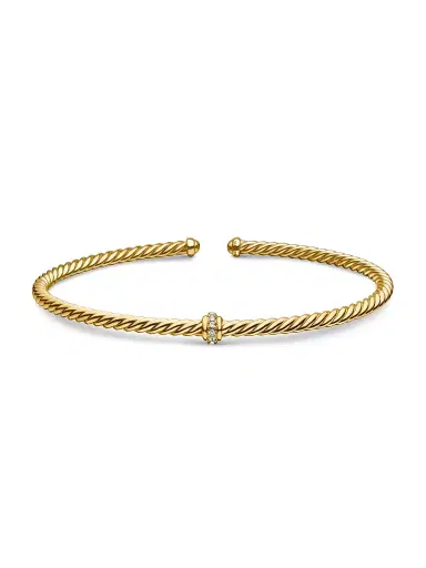 David Yurman Women's Cable 18K Gold & Diamond Station Cuff Bracelet - Gold | Thumbnail 5 David Yurman Women's Cable 18K Gold & Diamond Station Cuff Bracelet - Gold | Thumbnail 5