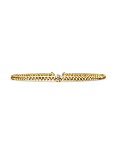 David Yurman Women's Cable 18K Gold & Diamond Station Cuff Bracelet - Gold | Thumbnail 1 David Yurman Women's Cable 18K Gold & Diamond Station Cuff Bracelet - Gold | Thumbnail 1