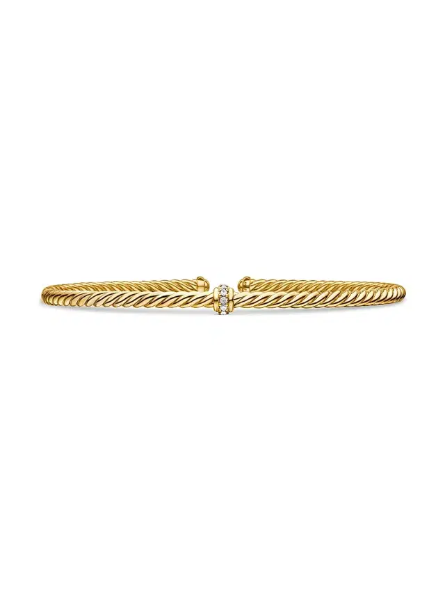 Women's Cable 18K Gold & Diamond Station Cuff Bracelet - Gold