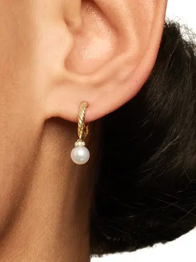 David Yurman Women's Petite Solari Drop Earrings in 18K Yellow Gold - Gold Pearl | Thumbnail 2
