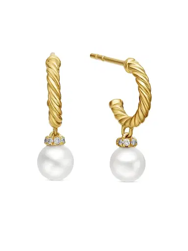 David Yurman Women's Petite Solari Drop Earrings in 18K Yellow Gold - Gold Pearl | Thumbnail 4
