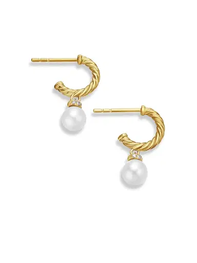 David Yurman Women's Petite Solari Drop Earrings in 18K Yellow Gold - Gold Pearl | Thumbnail 5