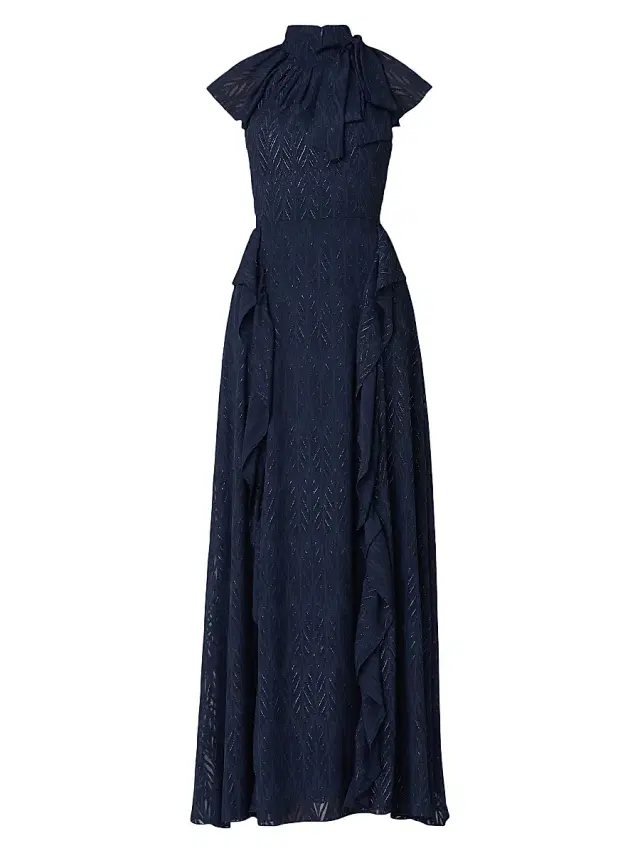 Shoshanna Women's Astreri Ruffle Cap Sleeve Dress - Navy Silver