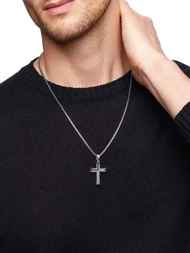 David Yurman Men's Chevron Cross Pendant in Sterling Silver - Black Diamond | Thumbnail 2 David Yurman Men's Chevron Cross Pendant in Sterling Silver - Black Diamond | Thumbnail 2
