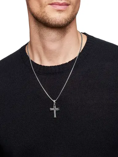 David Yurman Men's Chevron Cross Pendant in Sterling Silver - Black Diamond | Thumbnail 3 David Yurman Men's Chevron Cross Pendant in Sterling Silver - Black Diamond | Thumbnail 3