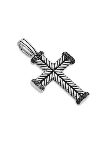 David Yurman Men's Chevron Cross Pendant in Sterling Silver - Black Diamond | Thumbnail 4 David Yurman Men's Chevron Cross Pendant in Sterling Silver - Black Diamond | Thumbnail 4