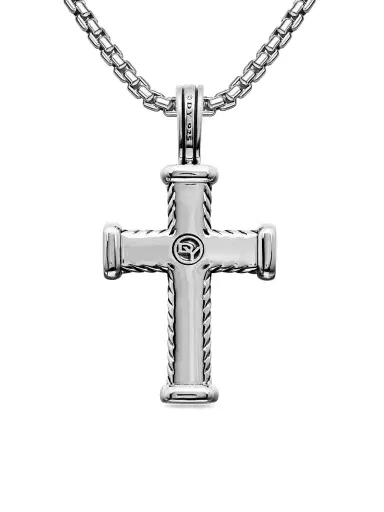 David Yurman Men's Chevron Cross Pendant in Sterling Silver - Black Diamond | Thumbnail 5 David Yurman Men's Chevron Cross Pendant in Sterling Silver - Black Diamond | Thumbnail 5