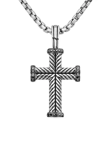 David Yurman Men's Chevron Cross Pendant in Sterling Silver - Black Diamond | Thumbnail 1 David Yurman Men's Chevron Cross Pendant in Sterling Silver - Black Diamond | Thumbnail 1