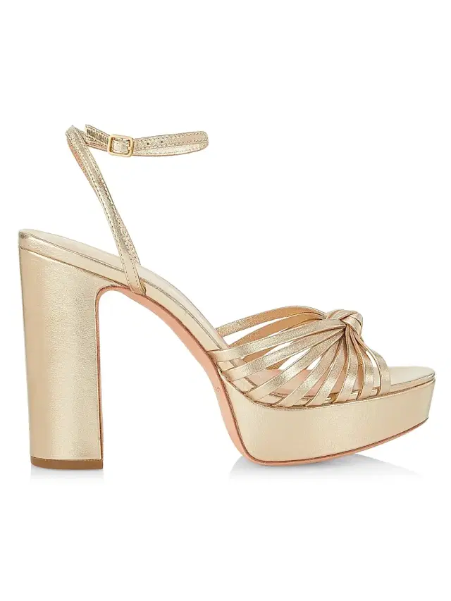 Loeffler Randall Women's Rivka 0MM Metallic Leather Knot Platform Sandals - Champagne