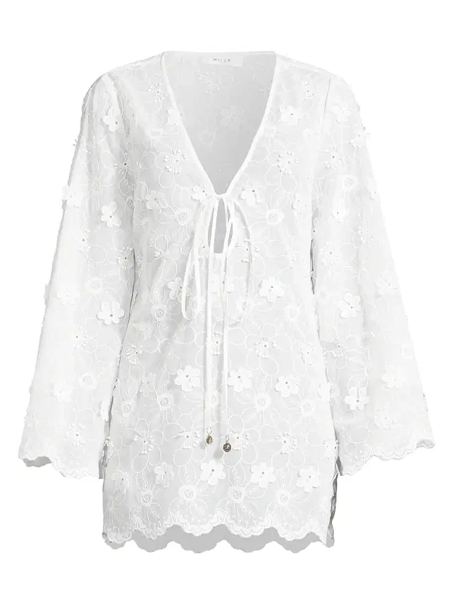 Milly Women's Viara Floral-Appliqué Cover-Up - White