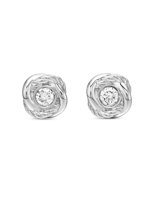 David Yurman Women's Infinity Stud Earrings in Sterling Silver with Diamonds, 6.8mm