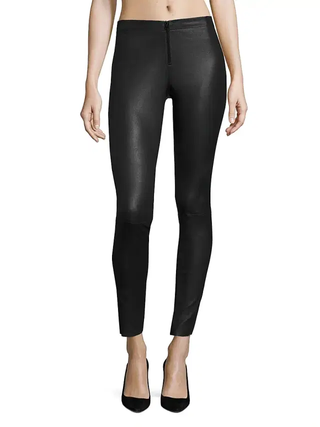 ALICE + OLIVIA Women's Front-Zip Leather Leggings - Black