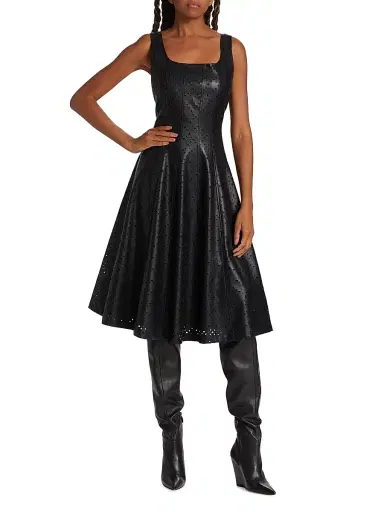 Elie Tahari Women's Perforated Faux Leather Fit & Flare Dress - Noir | Thumbnail 2