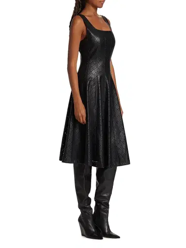 Elie Tahari Women's Perforated Faux Leather Fit & Flare Dress - Noir | Thumbnail 4