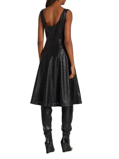 Elie Tahari Women's Perforated Faux Leather Fit & Flare Dress - Noir | Thumbnail 5