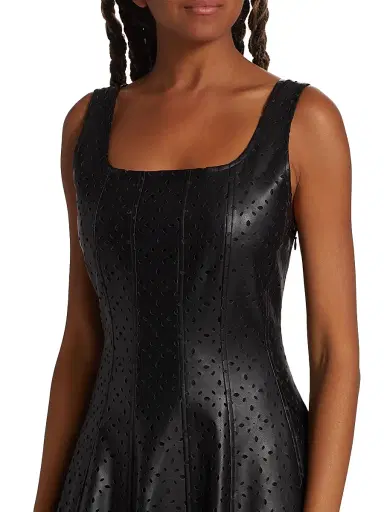 Elie Tahari Women's Perforated Faux Leather Fit & Flare Dress - Noir | Thumbnail 6