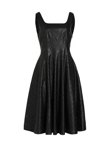 Elie Tahari Women's Perforated Faux Leather Fit & Flare Dress - Noir | Thumbnail 1