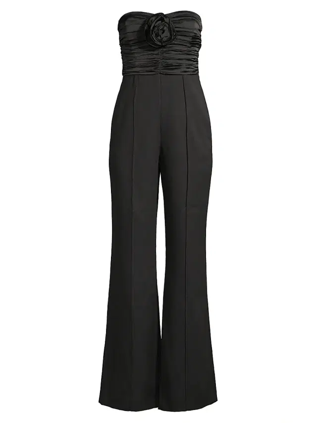 Milly Women's Saoirse Ruched Cady Flared Jumpsuit - Black