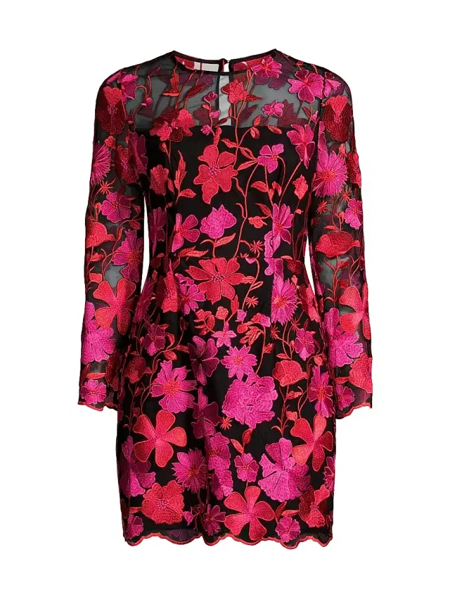 Milly Women's Scottie Floral Mesh Mini Dress - Pink Multi