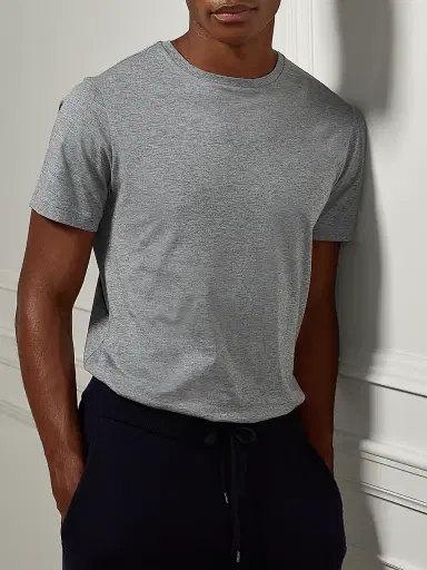 Ralph Lauren Purple Label Men's Short-Sleeve Crewneck Cotton Tee - Grey Heather - Size XL | Thumbnail 4
