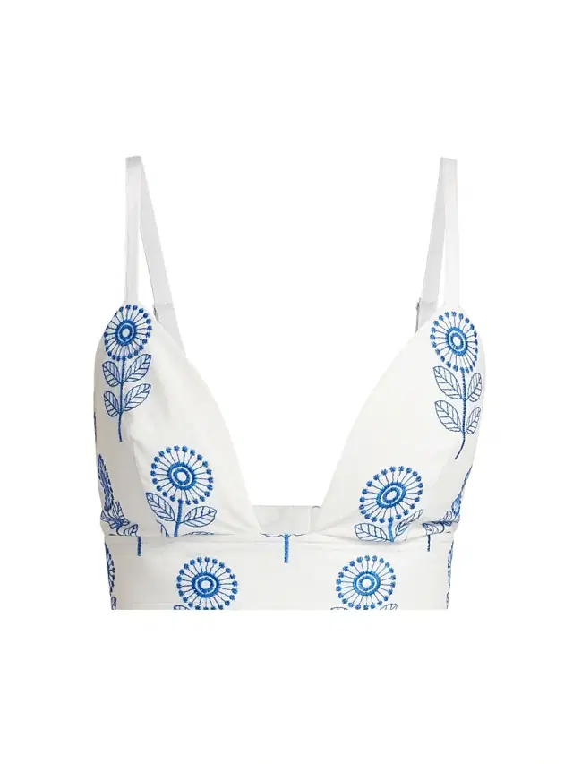 Milly Women's Poppy-Embroidered Cotton Bralette Top - White Blue