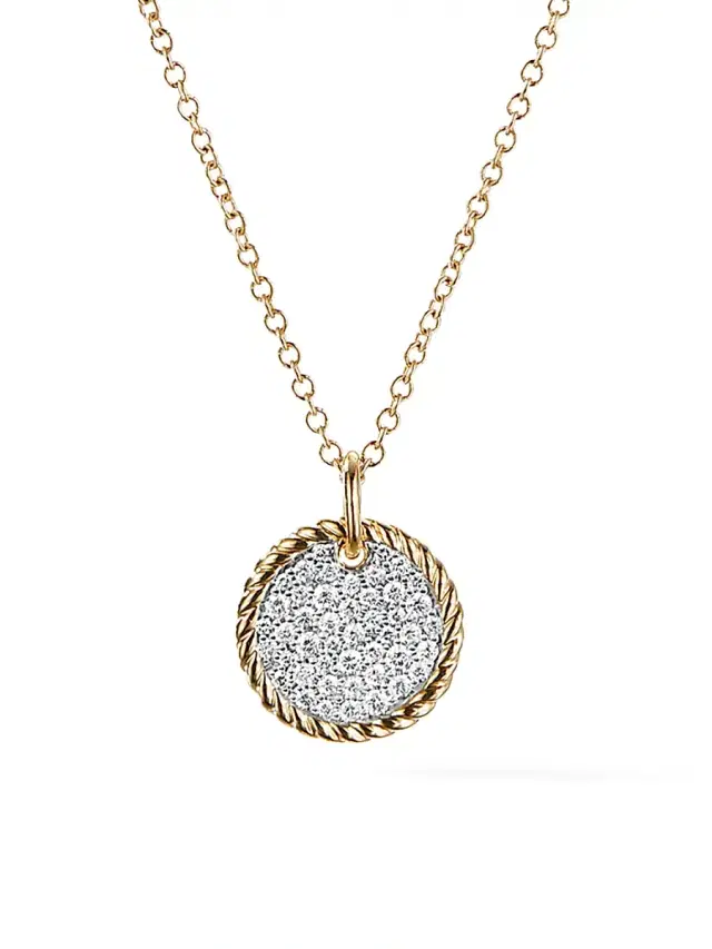 Women's Cable Collectibles Pavé Plate Necklace in K Yellow Gold - Gold