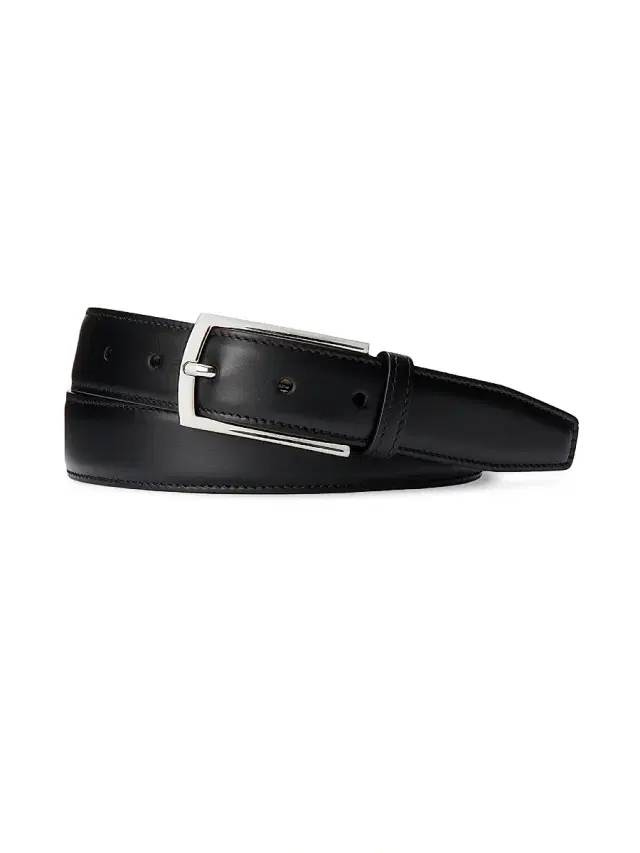 Men's Logo Leather Prong Buckle Belt - Black