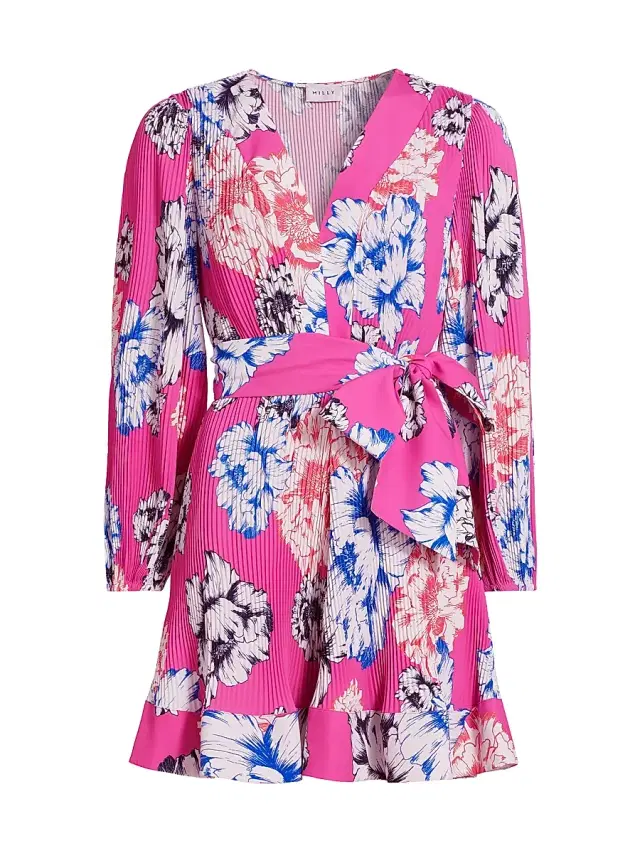 Milly Women's Liv Petals In Bloom Pleated Minidress - Pink Multi
