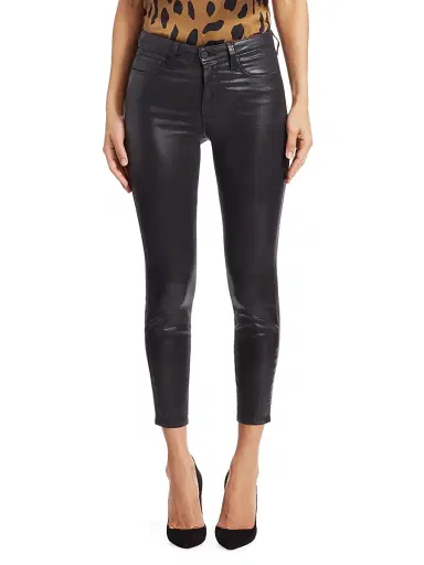 L'AGENCE Women's Margot Skinny Mid-Rise Ankle Skinny Coated Jeans - Black Coated | Thumbnail 3