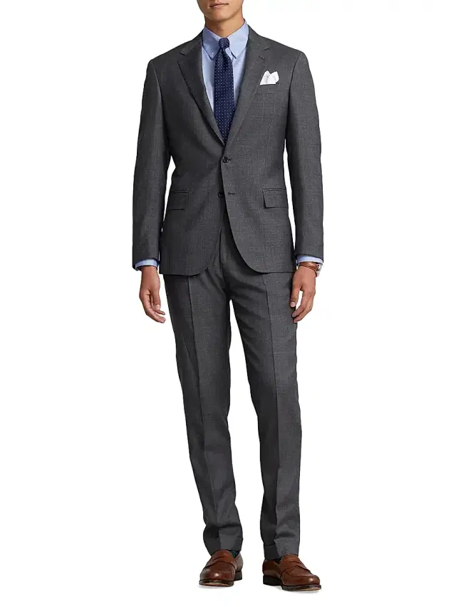 Polo Ralph Lauren Men's Sharkskin Wool Single-Breasted Suit - Medium Grey Multi