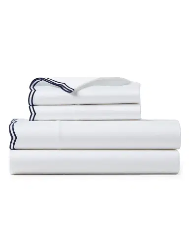 Ralph Lauren Malin Scallop Sateen Flat Sheet - Navy Queen | Thumbnail 2