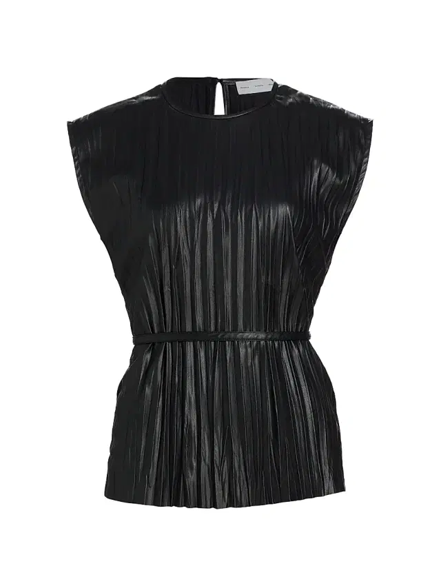 Proenza Schouler White Label Women's Lyra Pleated Faux Leather Top - Black