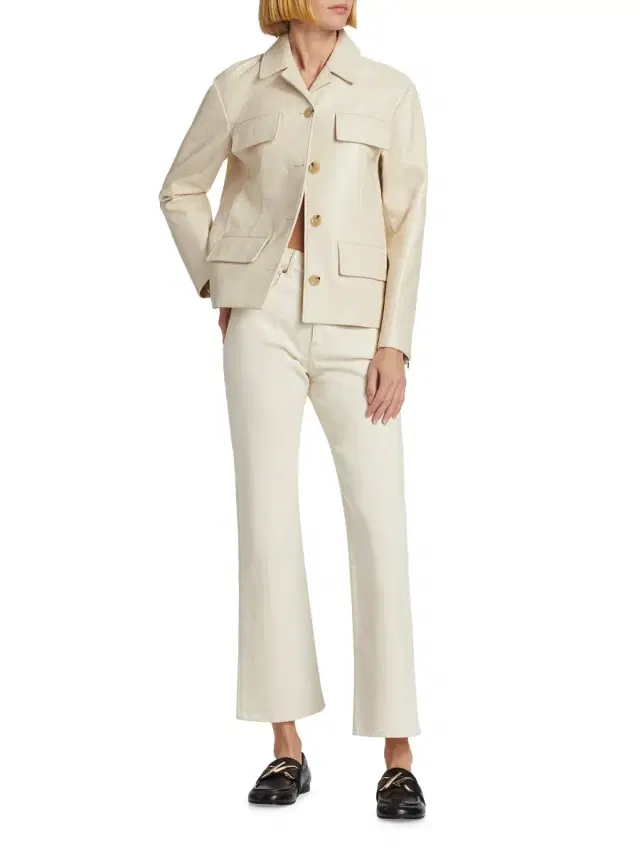 Women's Roos Lacquered Leather Jacket - Ecru