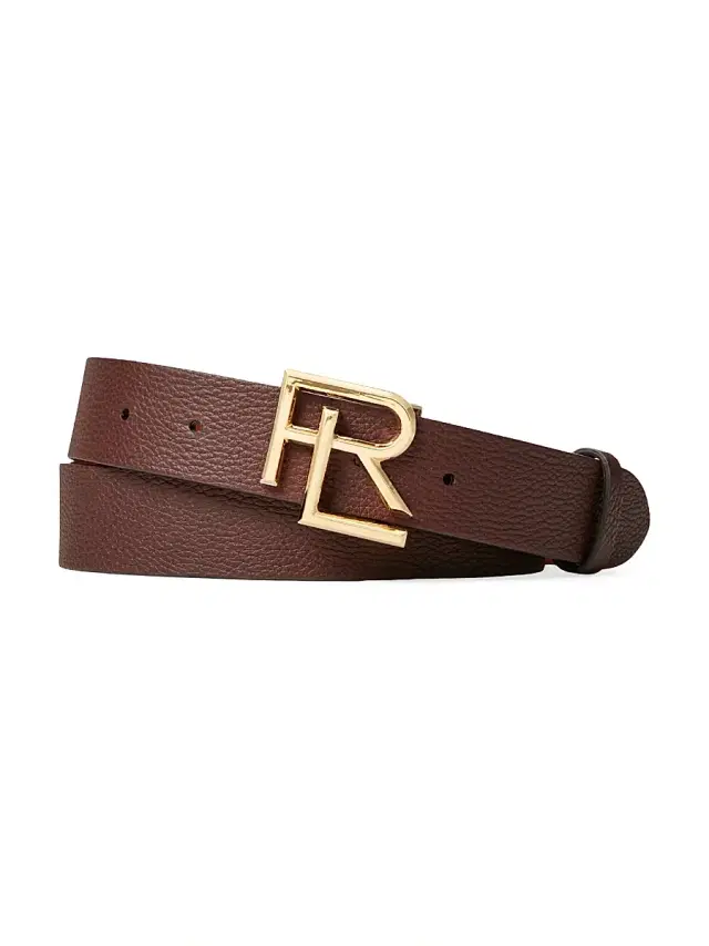 Men's Stacked Logo Leather Belt - Dark Brown