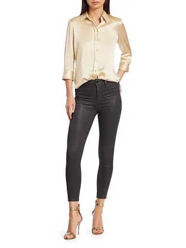 L'Agence Women's Dani Three-Quarter Sleeve Silk Shirt - Champagne - Size XXL | Thumbnail 2