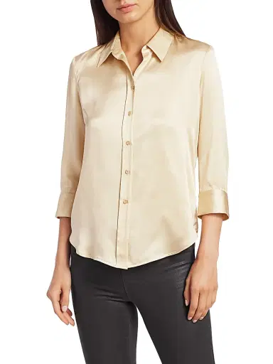 L'Agence Women's Dani Three-Quarter Sleeve Silk Shirt - Champagne - Size XXL | Thumbnail 3