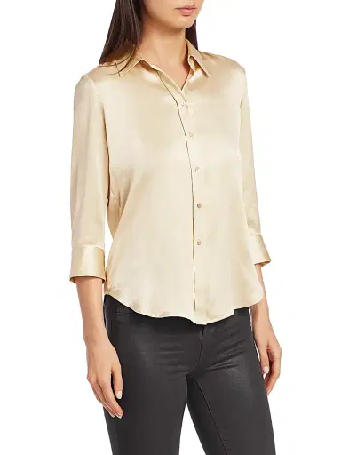 L'Agence Women's Dani Three-Quarter Sleeve Silk Shirt - Champagne - Size XXL | Thumbnail 4